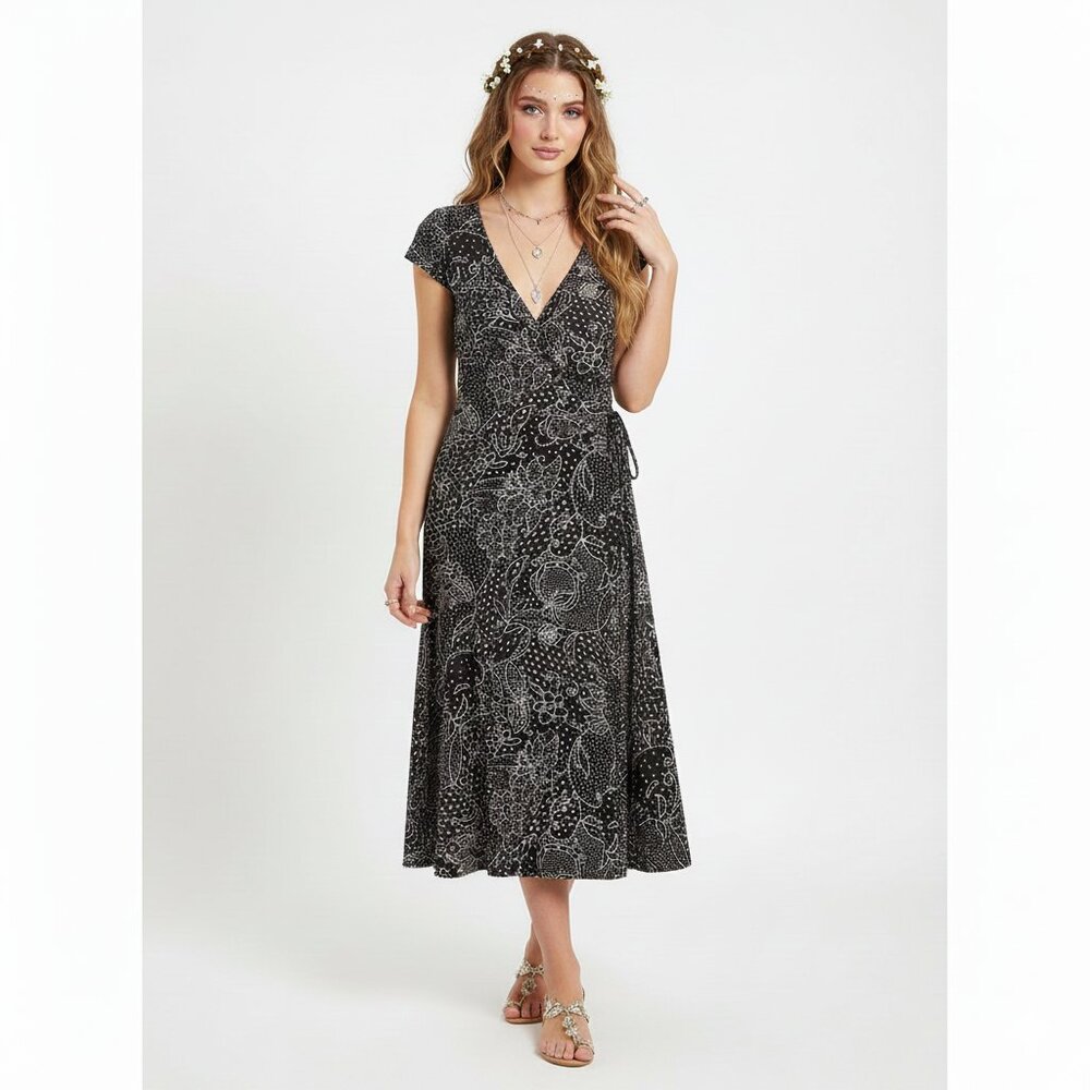 Dressbarn Floral Faux Wrap Dress 10 Fairy Y2K Whimsical Stretch Boho Cottage‎